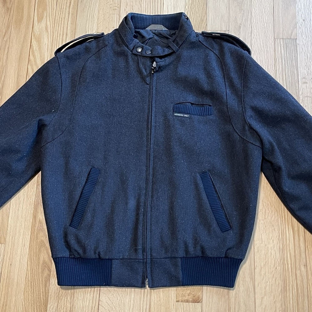 Members Only Jacket Mens 40 Gray Wool Blend Lined Heavyweight Pockets EUC